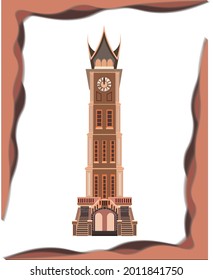 Vector graphics illustration of Bukittinggi Clock Tower, a public building located in Bukittinggi, West Sumatra, Indonesia.