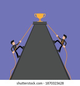 Gráficos vectoriales de la ilustración de un hombre de negocios compitiendo por escalar para una medalla. Muy bueno para describir la competencia en la oficina.