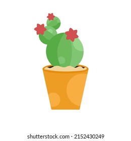 Vektorgrafik-Illustration einer Kaktus-Blume in einem Topf. Cartoon-Kaktuspflanze. Mit weißem Hintergrund. Ideal für Aufkleber, Heimeinrichtung, Buchumschläge für Kinder und Web-Logos.