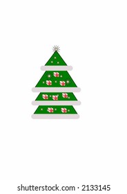 Vector graphics illustration. Christmas tree decorate with surprise packet