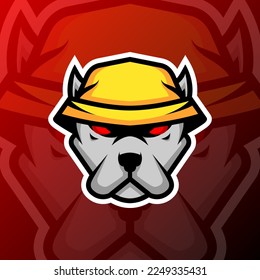
vector graphics illustration of a dog bucket hat in esport logo style. perfect for game team or product logo