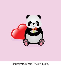 Vector graphics of illustration of a happy panda on valentine's day