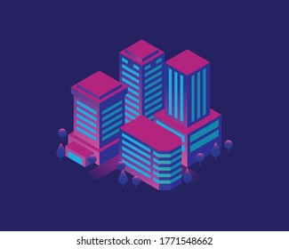 Vector graphics of illustration from an isometric city, good for companies in the field of development