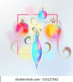 Vector graphics illustration. Merry Christmas and Happy New Year 2017. The graphic handmade toys on the Christmas tree without imitation watercolor without the background and transparency