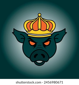 Vector graphics illustration of a pig with a crown in the style of the esport logo. Perfect for gaming team or product logo.