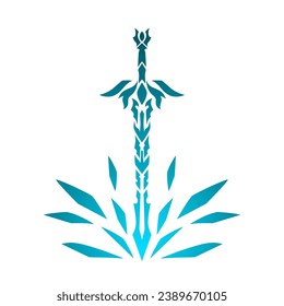vector graphics illustration of tribal art fantasy sword with elements of ice