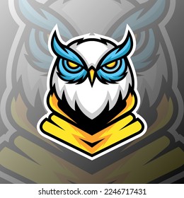 vector graphics illustration of a white owl in esport logo style. perfect for game team or product logo