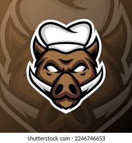 vector graphics illustration of a wildboar chef in esport logo style. perfect for game team or product logo