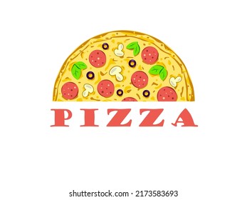 Vektorgrafiken. Ein Bild einer Pizza mit der Aufschrift Pizza auf weißem Hintergrund.