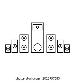 Vector graphics, images of sound systems, subwoofers , powerful speakers for discos , parties, icons of music systems, textures, black outlines of images on a white background