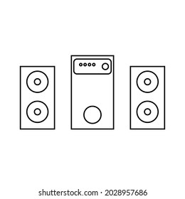 Vector graphics, images of sound systems, subwoofers , powerful speakers for discos , parties, icons of music systems, textures, black outlines of images on a white background