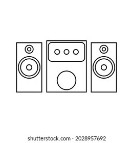 Vector graphics, images of sound systems, subwoofers , powerful speakers for discos , parties, icons of music systems, textures, black outlines of images on a white background