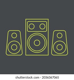 Vektorgrafiken, Bilder von Soundsystemen, Subwoofer , leistungsstarke Lautsprecher für Discos , Partys, Symbole von Musiksystemen, Texturen, gelbe Konturen auf grauem Hintergrund