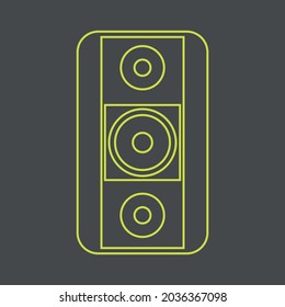 Vector graphics, images of sound systems, subwoofers , powerful speakers for discos , parties, icons of music systems, textures, yellow contours on a gray background