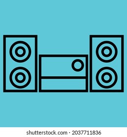 Gráficos vectoriales, imágenes de sistemas de sonido, subwoofers, altavoces potentes para discotecas, iconos de sistemas de música para aplicaciones y programas, texturas, contornos negros de imágenes sobre un fondo azul
