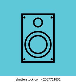 Vector graphics, images of sound systems, subwoofers , powerful speakers for discos, icons of music systems for applications and programs, textures, black outlines of images on a blue background