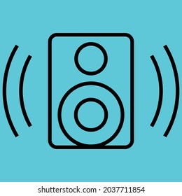 Vector graphics, images of sound systems, subwoofers , powerful speakers for discos, icons of music systems for applications and programs, textures, black outlines of images on a blue background