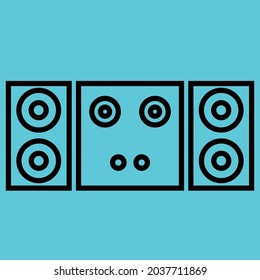 Vector graphics, images of sound systems, subwoofers , powerful speakers for discos, icons of music systems for applications and programs, textures, black outlines of images on a blue background