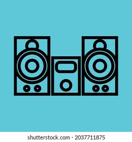 Vector graphics, images of sound systems, subwoofers , powerful speakers for discos, icons of music systems for applications and programs, textures, black outlines of images on a blue background