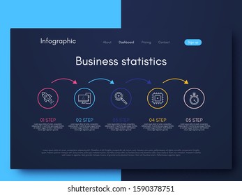 Vector graphics infographics with five options. Template for creating mobile applications, workflow layout, diagram, banner, web design, business reports with 5 steps. Stock vector