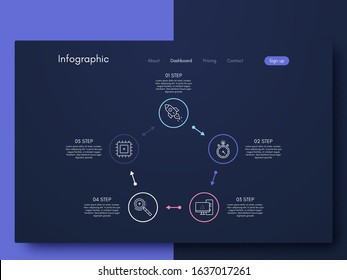 Vector graphics infographics with five options. Template for creating mobile applications, workflow layout, diagram, banner, web design, business reports with 5 steps. Stock vector