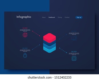 Vector graphics infographics with four options. Template for creating mobile applications, workflow layout, diagram, banner, web design, business reports with 4 steps. Stock vector