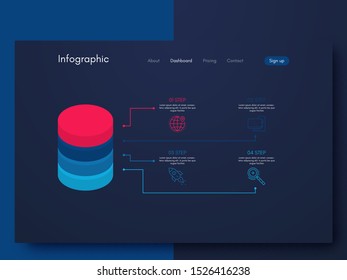 Vector graphics infographics with four options. Template for creating mobile applications, workflow layout, diagram, banner, web design, business reports with 4 steps. Stock vector