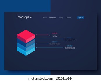 Vector graphics infographics with four options. Template for creating mobile applications, workflow layout, diagram, banner, web design, business reports with 4 steps. Stock vector