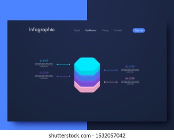 Vector graphics infographics with four options. Template for creating mobile applications, workflow layout, diagram, banner, web design, business reports with 4 steps. Stock vector