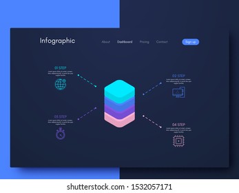 Vector graphics infographics with four options. Template for creating mobile applications, workflow layout, diagram, banner, web design, business reports with 4 steps. Stock vector