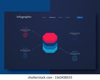 Vector graphics infographics with four options. Template for creating mobile applications, workflow layout, diagram, banner, web design, business reports with 4 steps. Stock vector
