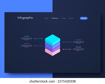 Vector graphics infographics with four options. Template for creating mobile applications, workflow layout, diagram, banner, web design, business reports with 4 steps. Stock vector