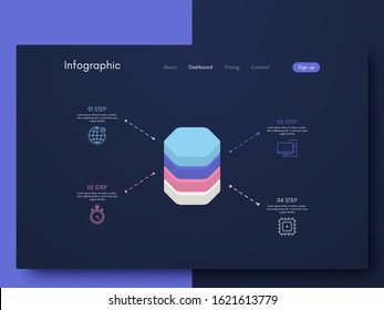 Vector graphics infographics with four options. Template for creating mobile applications, workflow layout, diagram, banner, web design, business reports with 4 steps. Stock vector