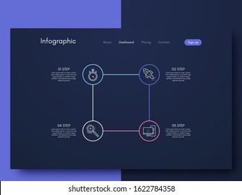 Vector graphics infographics with four options. Template for creating mobile applications, workflow layout, diagram, banner, web design, business reports with 4 steps. Stock vector
