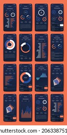 infografía de gráficos vectoriales con teléfono móvil. Plantilla para crear aplicaciones móviles, diseño de flujo de trabajo, diagrama, banner, diseño web, informes de negocios. Vector de acciones