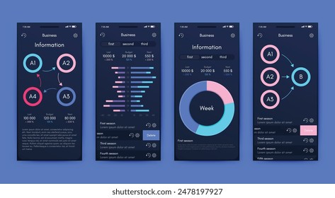 Vektorgrafik Grafik Infografiken mit Handy. Vorlage zum Erstellen mobiler Anwendungen, Workflow-Layout, Diagramm, Banner, Webdesign, Geschäftsberichte. Vektorgrafik