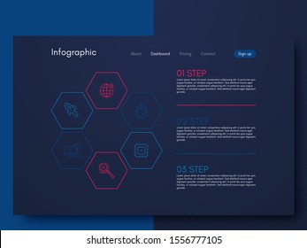 Vector graphics infographics with six options. Template for creating mobile applications, workflow layout, diagram, banner, web design, business reports with 6 steps. Stock vector