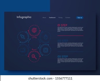 Vector graphics infographics with six options. Template for creating mobile applications, workflow layout, diagram, banner, web design, business reports with 6 steps. Stock vector