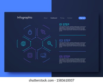Vector graphics infographics with six options. Template for creating mobile applications, workflow layout, diagram, banner, web design, business reports with 6 steps. Stock vector