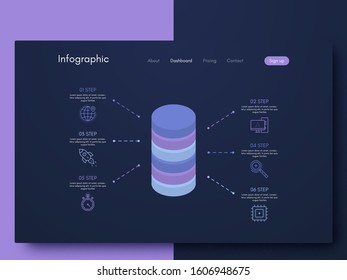 Vector graphics infographics with six options. Template for creating mobile applications, workflow layout, diagram, banner, web design, business reports with 6 steps. Stock vector