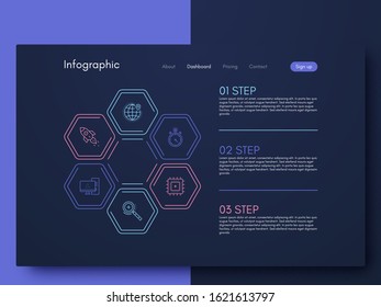 Vector graphics infographics with six options. Template for creating mobile applications, workflow layout, diagram, banner, web design, business reports with 6 steps. Stock vector