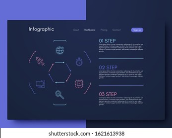 Vector graphics infographics with six options. Template for creating mobile applications, workflow layout, diagram, banner, web design, business reports with 6 steps. Stock vector