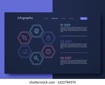 Vector graphics infographics with six options. Template for creating mobile applications, workflow layout, diagram, banner, web design, business reports with 6 steps. Stock vector