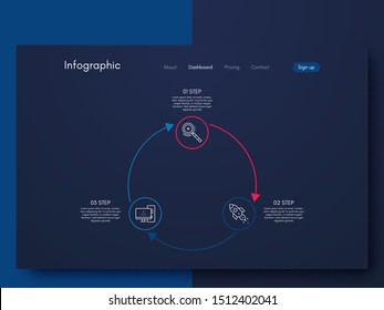 Vector graphics infographics with three options. Template for creating mobile applications, workflow layout, diagram, banner, web design, business reports with 3 steps. Stock vector