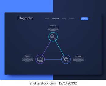 Vector graphics infographics with three options. Template for creating mobile applications, workflow layout, diagram, banner, web design, business reports with 3 steps. Stock vector