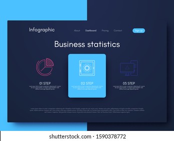 Vector graphics infographics with three options. Template for creating mobile applications, workflow layout, diagram, banner, web design, business reports with 3 steps. Stock vector