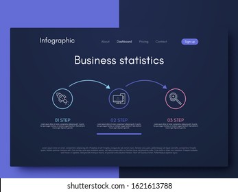 Vector graphics infographics with three options. Template for creating mobile applications, workflow layout, diagram, banner, web design, business reports with 3 steps. Stock vector