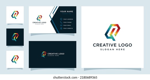 Gráficos vectoriales de las iniciales Plantilla de diseño de logotipo de geometría de color Q