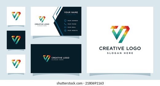Vector graphics of initials V colorful geometry logo design template