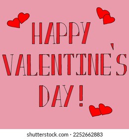 vector graphics inscription happy valentine's day on a pink background with red hearts